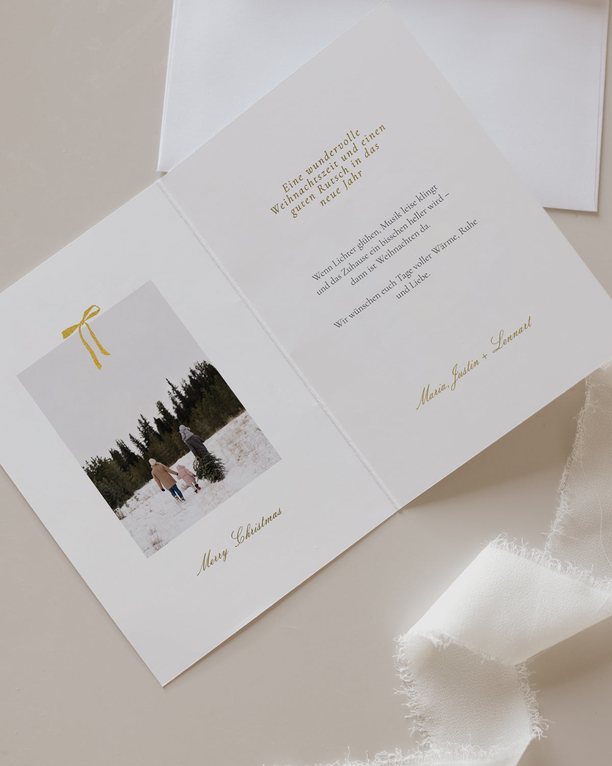 Klappkarte "Christmas wreath" mit Golddruck, 10er Set mit Umschlag