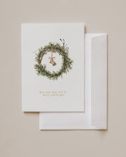 Klappkarte "Christmas wreath" mit Golddruck, 10er Set mit Umschlag