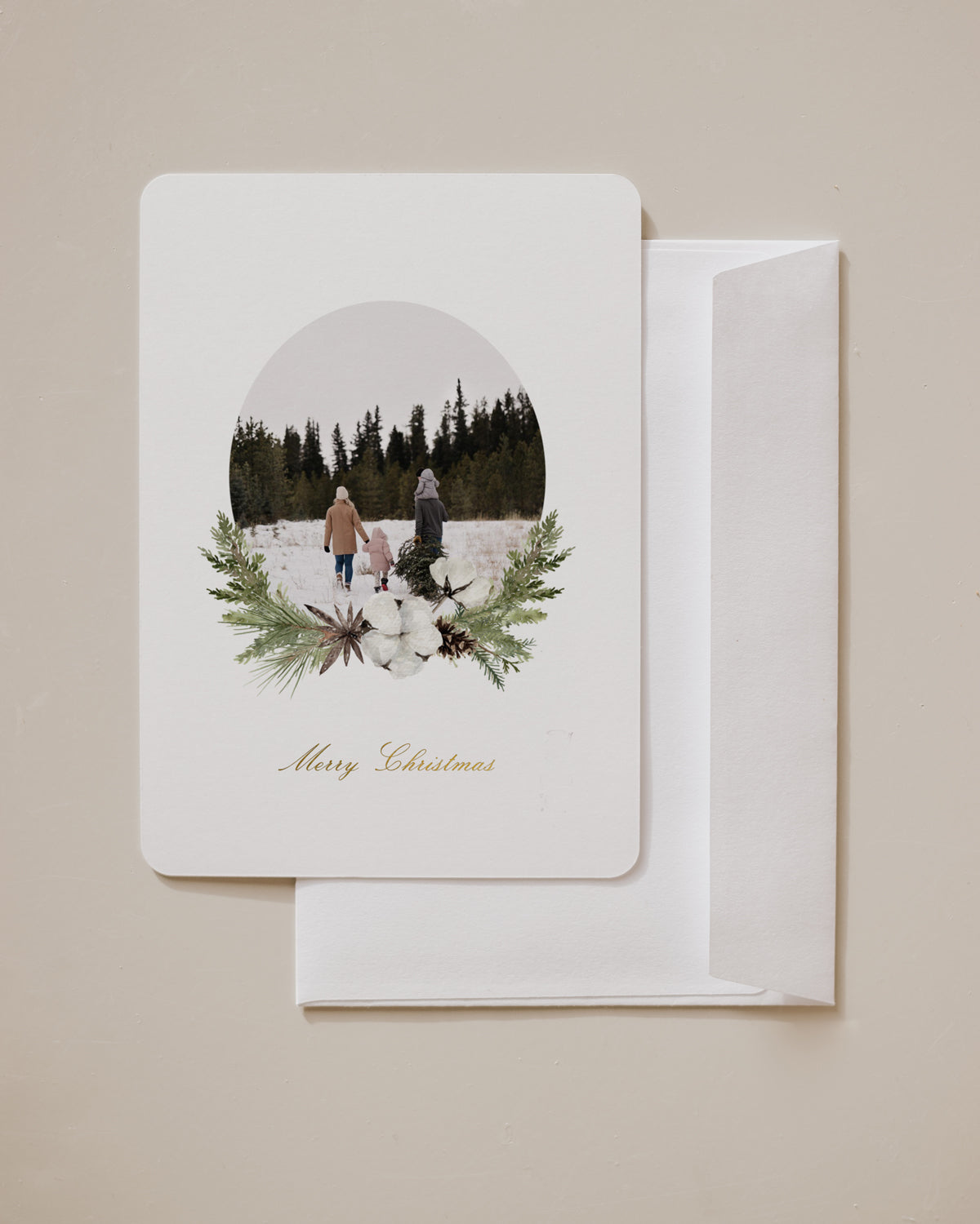 Postkarte "half christmas wreath" mit Golddruck, 10er Set mit Umschlag
